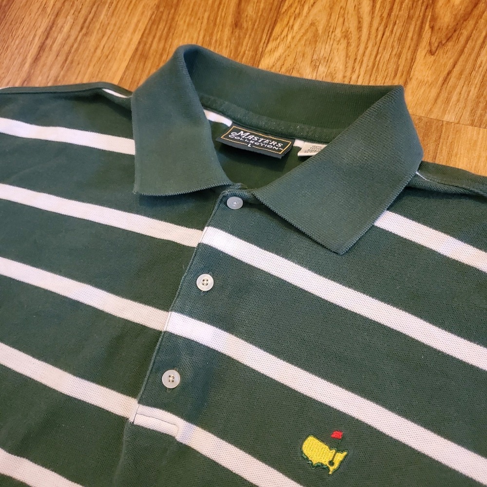 Vtg Masters Polo Shirt Men Large Green Striped Masters Collection Golf Augusta